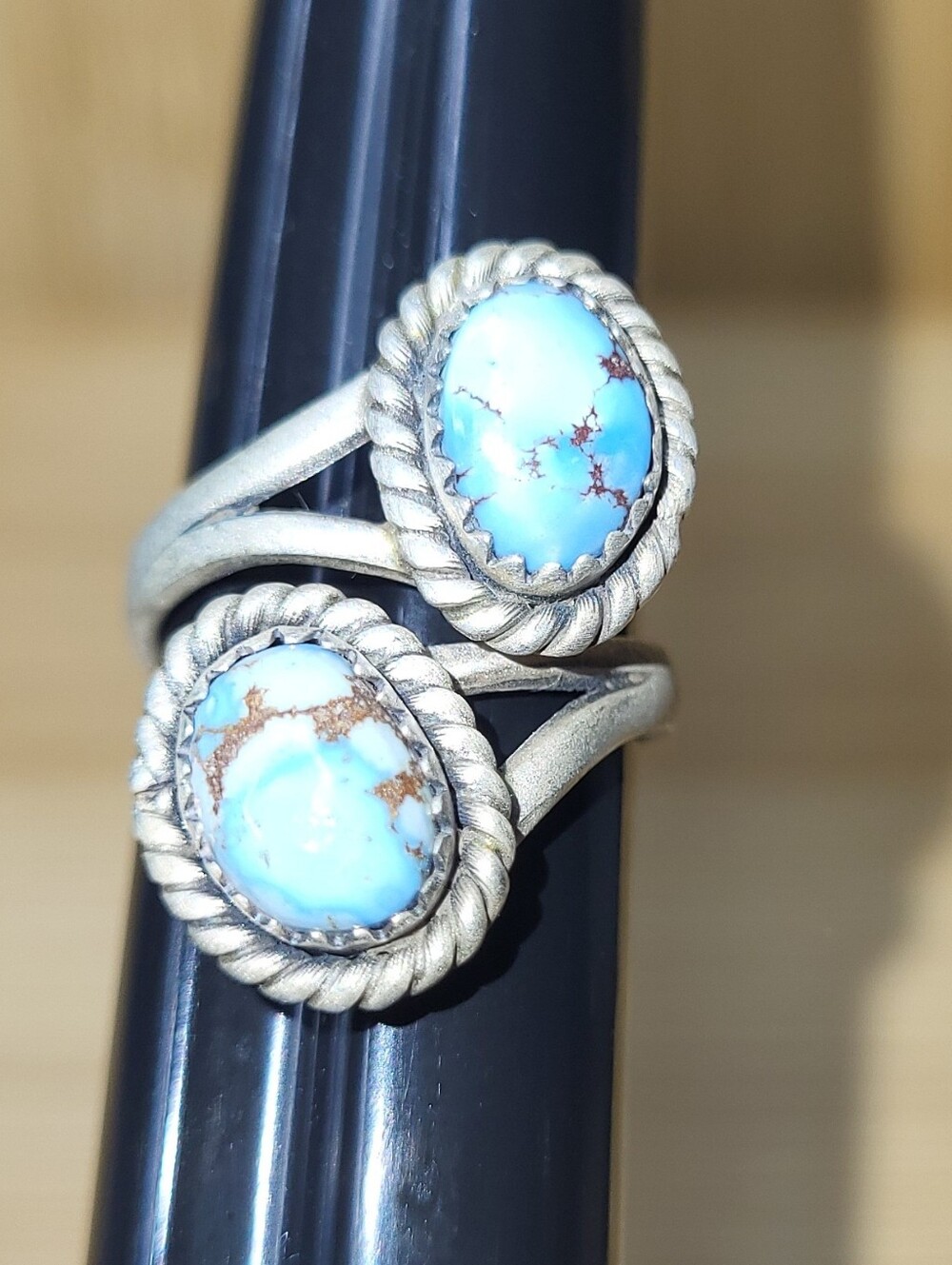 Golden Hills Turquoise Double Stone sterling Silver Ring -  Adjustable